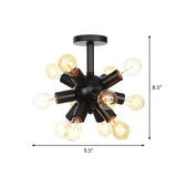 Industrial Metallic Sputnik Semi Flush Light Fixture - Stylish Black Coffee House Mount Lamp With