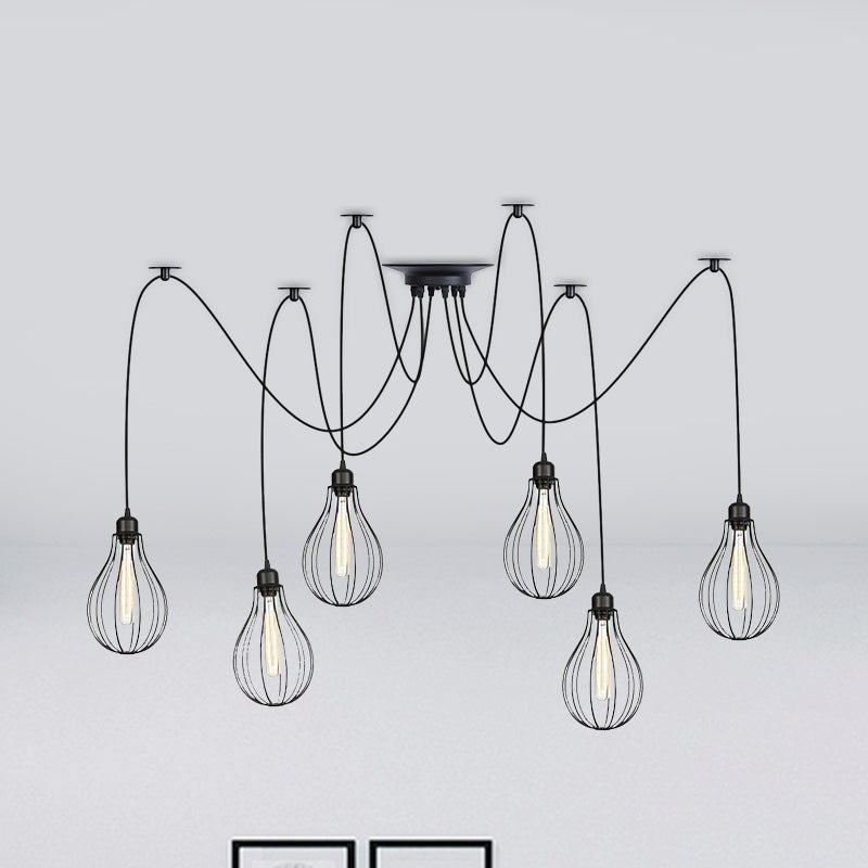 Vintage Iron Pear Cage Swag Pendant Lamp Black Multiple Hanging Lights 2/3/6 Light Options
