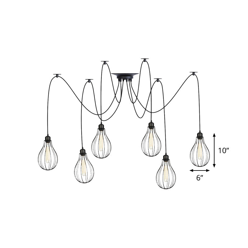 Vintage Iron Pear Cage Swag Pendant Lamp Black Multiple Hanging Lights 2/3/6 Light Options