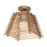 Sleek Japanese Bamboo Ceiling Lamp With Trapezoid Semi Mount And 1-Bulb Flush Design For Hallway