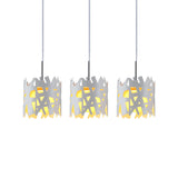Modernist White Pendant Light With Hollow-Out Iron Shade - 3 Bulbs- Ideal For Living Room Linear
