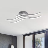 Sleek Nickel Finish 4-Wavy Linear Semi Flush Mount Led Ceiling Light For Bedroom - Warm/White Glow /