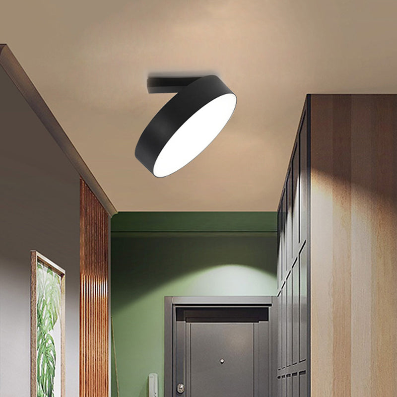 Modern Round Led Flushmount Ceiling Light In Black - 8/12 Diameter