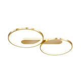 Gold Metal Led Bedroom Flush Ceiling Light - Minimalist Dual Loop Design Warm/White
