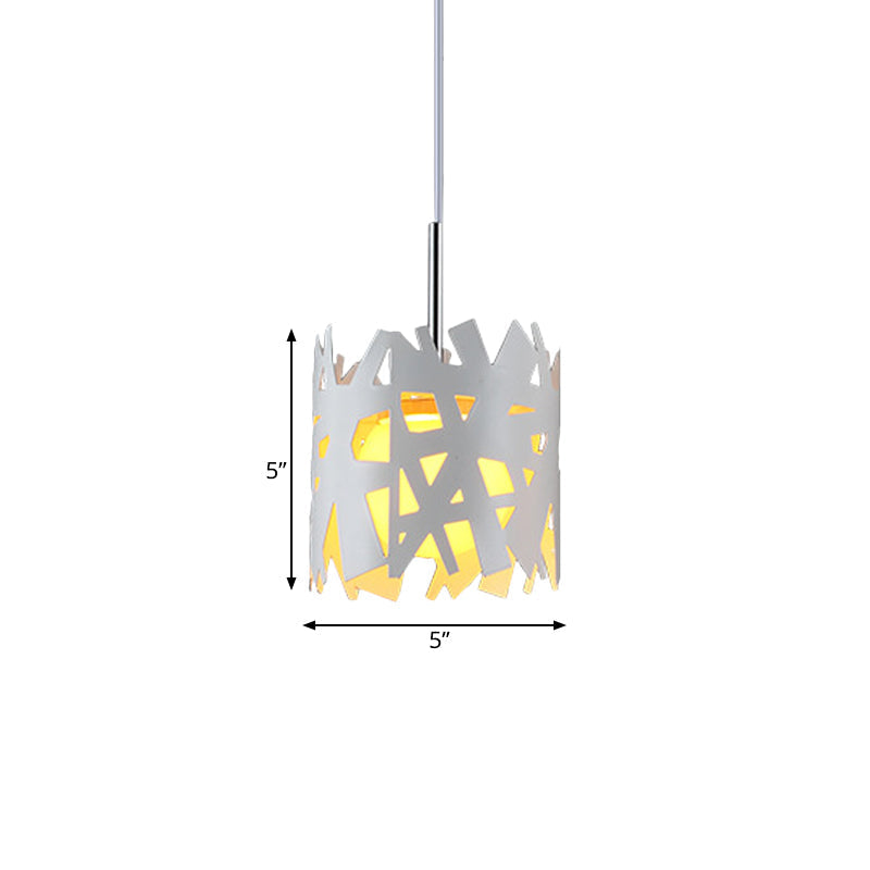 Modern Iron Cylinder Pendant Light: White Finish 1 Bulb Ceiling Suspension Lamp