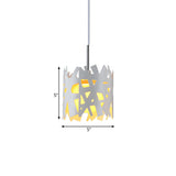 Modern Iron Cylinder Pendant Light: White Finish 1 Bulb Ceiling Suspension Lamp