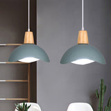 Macaron Iron 1-Light Hanging Lamp In Waving Dome Design - Pink/Yellow/Green Finish For Dining Room