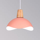 Macaron Iron 1-Light Hanging Lamp In Waving Dome Design - Pink/Yellow/Green Finish For Dining Room