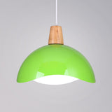 Macaron Iron 1-Light Hanging Lamp In Waving Dome Design - Pink/Yellow/Green Finish For Dining Room