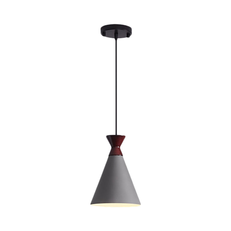 Modernist Iron 1-Head Bedside Pendant Light In Black/Grey/White - Wide Flare Drop Design