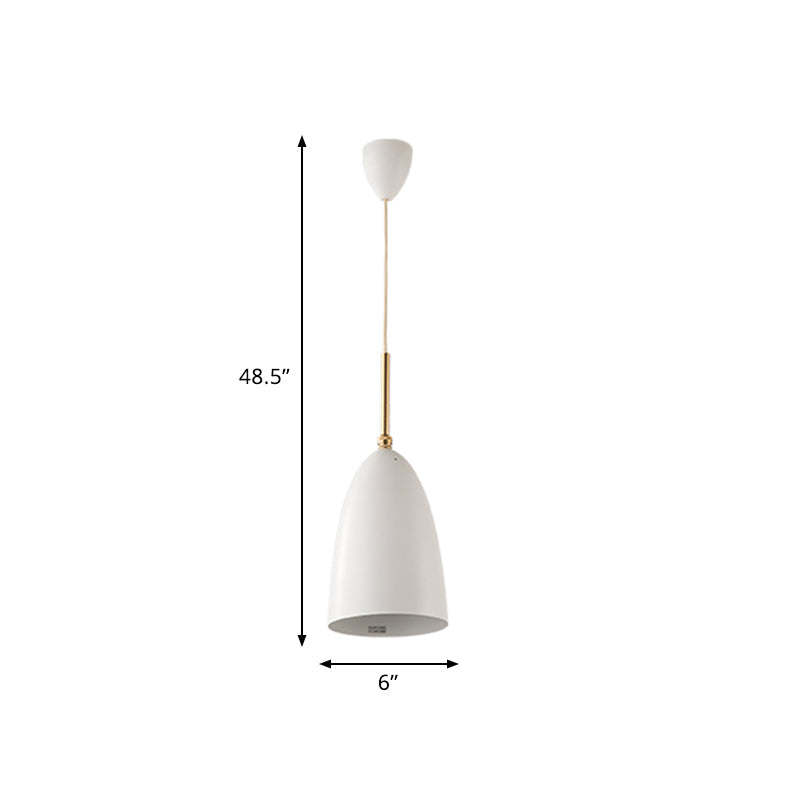 Modern White Drop Pendant Light With Bullet Iron Shade For Bedroom