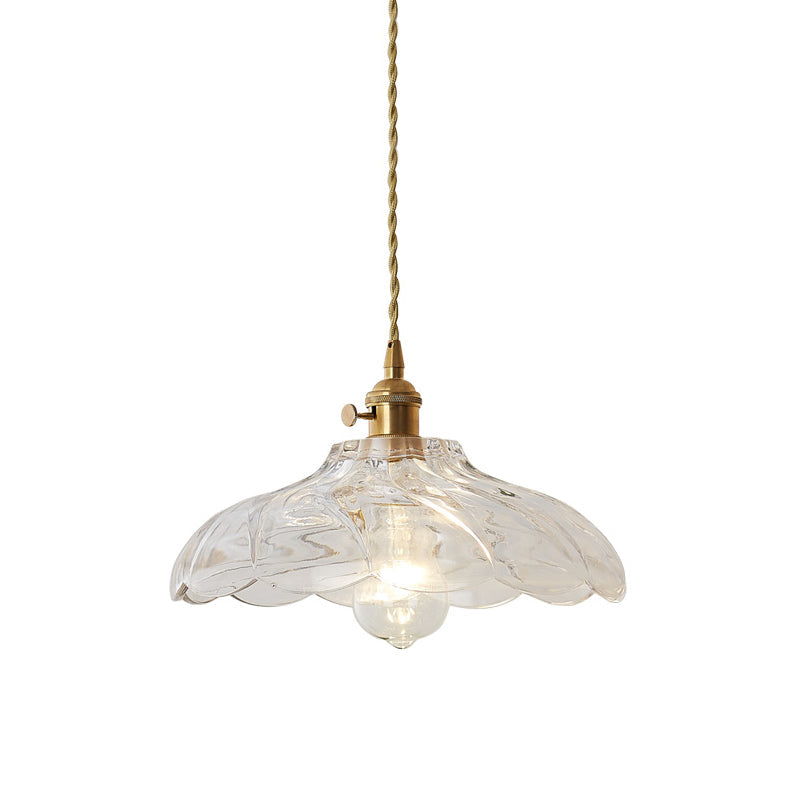 Modern Clear Textured Glass Dome Pendant Light - Kitchen Hanging Lamp With 1 Bulb And Cord