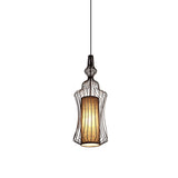 Vintage Black Cage Pendant Lamp With Fabric Shade - Industrial Design For Dining Room Lighting / B