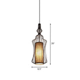 Vintage Black Cage Pendant Lamp With Fabric Shade - Industrial Design For Dining Room Lighting
