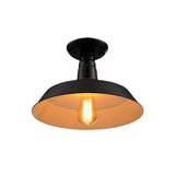 Black/Red Industrial Style Semi Flush Ceiling Light Fixture For Corridor - Metallic Barn Shade