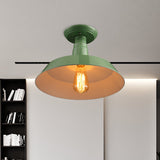 Black/Red Industrial Style Semi Flush Ceiling Light Fixture For Corridor - Metallic Barn Shade 10/14