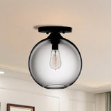 Industrial Style Semi-Flush Ceiling Light With Globe Shade In Red/Brown/Blue Glass For Dining Room