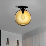 Industrial Style Semi-Flush Ceiling Light With Globe Shade In Red/Brown/Blue Glass For Dining Room