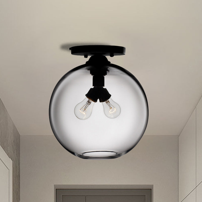 Industrial Style Semi-Flush Ceiling Light With Globe Shade In Red/Brown/Blue Glass For Dining Room