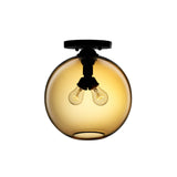 Industrial Style Semi-Flush Ceiling Light With Globe Shade In Red/Brown/Blue Glass For Dining Room