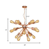 Modern Farmhouse Iron Chandelier Light - 18/21 Lights Copper/Gold Finish Sputnik Ceiling Fixture For