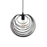 Industrial Black Metal Pendant Light With Wire Frame - 1 Head Circles Hanging For Living Room