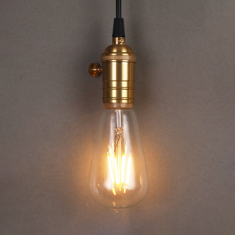 Vintage Industrial Brass Suspension Lamp With Bare Bulb For Restaurant