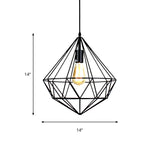 Industrial Black Metal Pendant Ceiling Light With Faceted Cage For Living Room