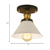 Vintage Industrial Metal Ceiling Light Fixture - Semi-Flush Mount Conic Shade White/Brass