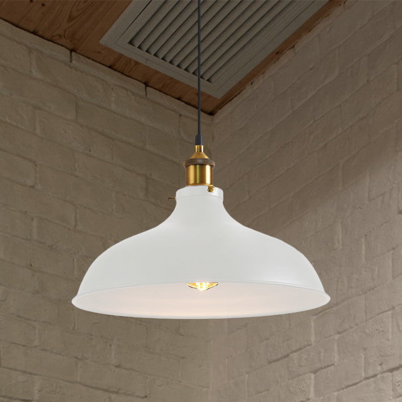 Vintage Style Pendant Lamp- Metal Bowl Ceiling Light Fixture In Black/White For Restaurants White