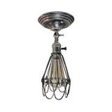 Rustic Farmhouse Semi-Flush Iron Cage Bedroom Ceiling Light In Rust/Aged Silver