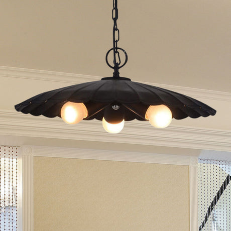 Scalloped Pendant Lighting: Rustic Industrial Black Iron Chandelier For Living Room (3 Bulbs)
