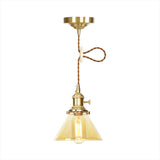 Amber Glass Industrial Pendant Lamp - Adjustable Cord 1-Light Cone Hanging Ceiling Light