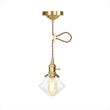 Vintage Brass Pendant Light With Clear Ribbed Glass Gem