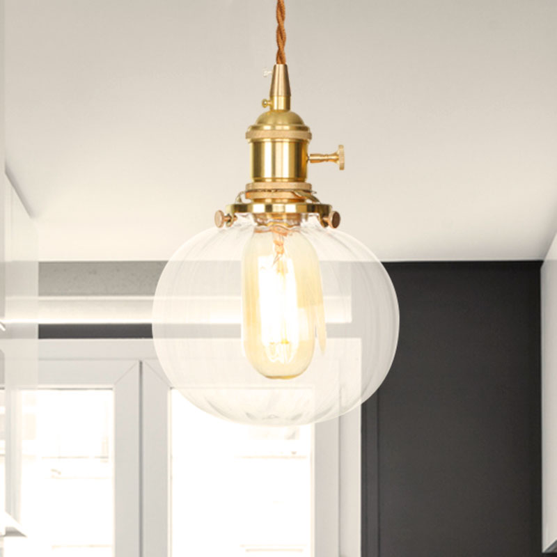 Vintage Globe Pendant 1-Light Fixture For Foyer With Clear Glass / 1