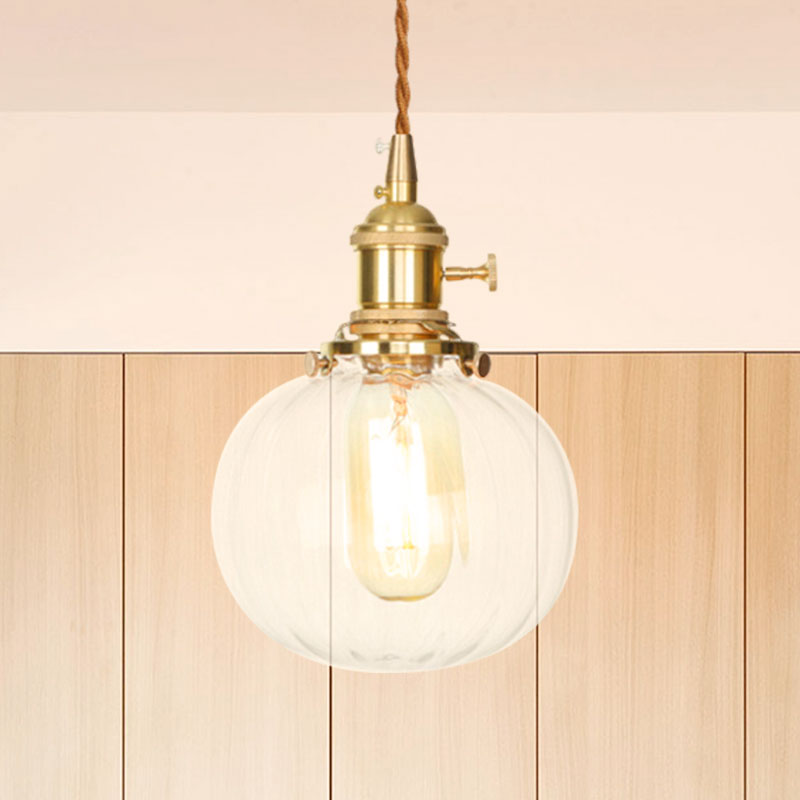 Vintage Globe Pendant 1-Light Fixture For Foyer With Clear Glass