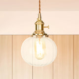 Vintage Globe Pendant 1-Light Fixture For Foyer With Clear Glass