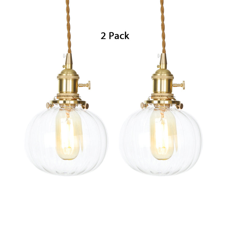 Vintage Globe Pendant 1-Light Fixture For Foyer With Clear Glass / 2