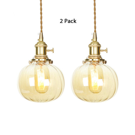 Amber Glass Melon Pendant Lamp: Retro Vintage Hanging Fixture For Dining Room / 2