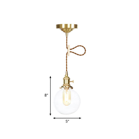 Vintage Industrial Glass Orb Pendant With Adjustable Cord: Single Hanging Light