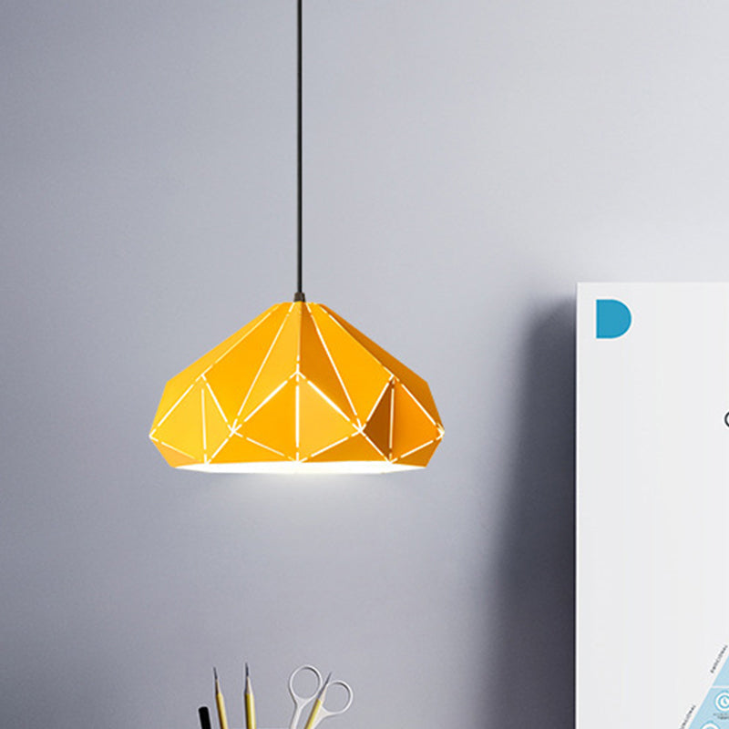 Origami Metal Pendant Light - Contemporary Hanging Ceiling (1 Light) In Blue/Pink/Yellow