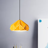 Origami Metal Pendant Light - Contemporary Hanging Ceiling (1 Light) In Blue/Pink/Yellow