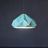Origami Metal Pendant Light - Contemporary Hanging Ceiling (1 Light) In Blue/Pink/Yellow Blue