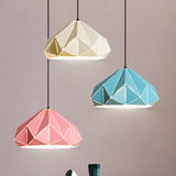 Origami Metal Pendant Light - Contemporary Hanging Ceiling (1 Light) In Blue/Pink/Yellow