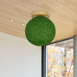 Modernist Rattan Ceiling Mount Light: Blue/Flaxen Globe Shade 6/8 Wide 1 Bulb Flush Lighting For