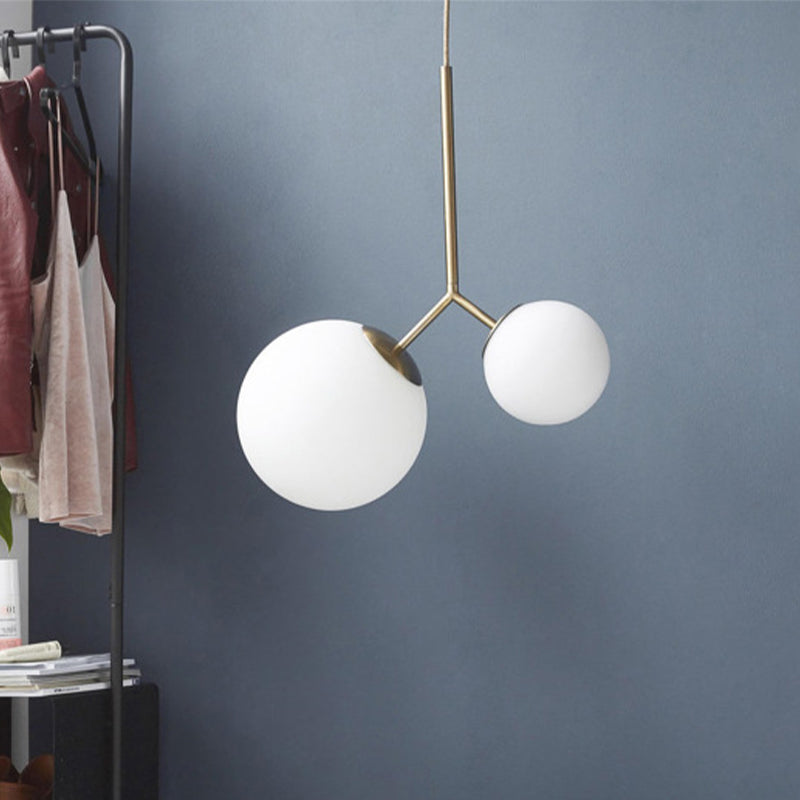 Gold Nordic Pendant Ceiling Light With Globe White Glass Shade - Set Of 2