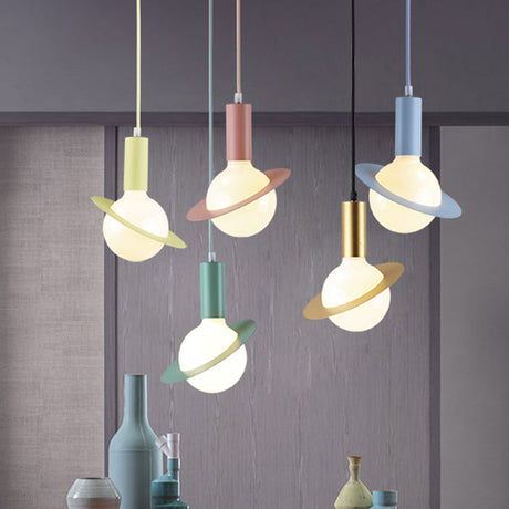 1 Light Glass Shade Pendant Set - Post-Modern Pink/Blue/Green Dining Room Hanging Lamp