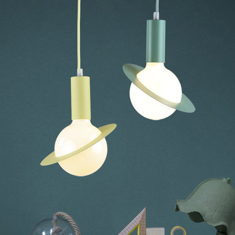 1 Light Glass Shade Pendant Set - Post-Modern Pink/Blue/Green Dining Room Hanging Lamp