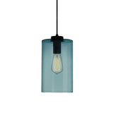 Modern Blue Glass Pendant Lamp With Black Global Shape - 1 Light Ceiling