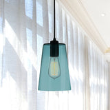 Modern Blue Glass Pendant Lamp With Black Global Shape - 1 Light Ceiling